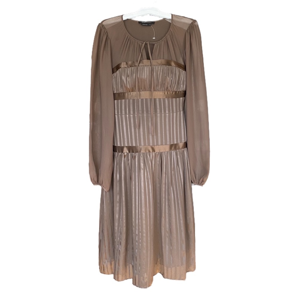 BCBGMaxAzria Silk 1920’s Style Midi Semi-Sheer Dress I’m Taupe Size 4